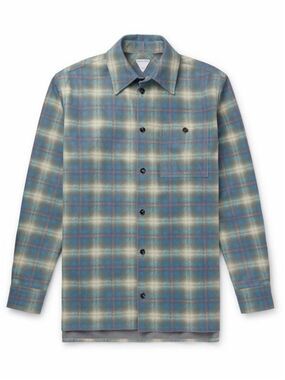 Bottega Veneta Relaxed Fit Flannel-Printed Leather Shirt size 50/us size 40
